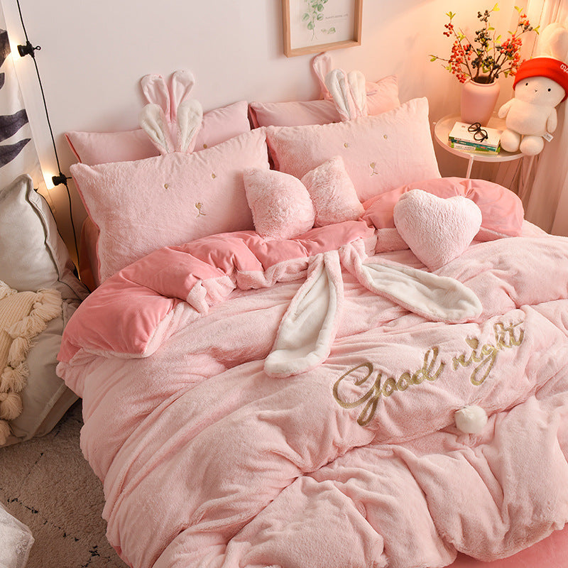 Tutu Velvet Four-piece Princess Style Baby Velvet Bed Sheet Duvet Cover Girl Heart Coral Velvet Warm Bedding Thickening ARZ