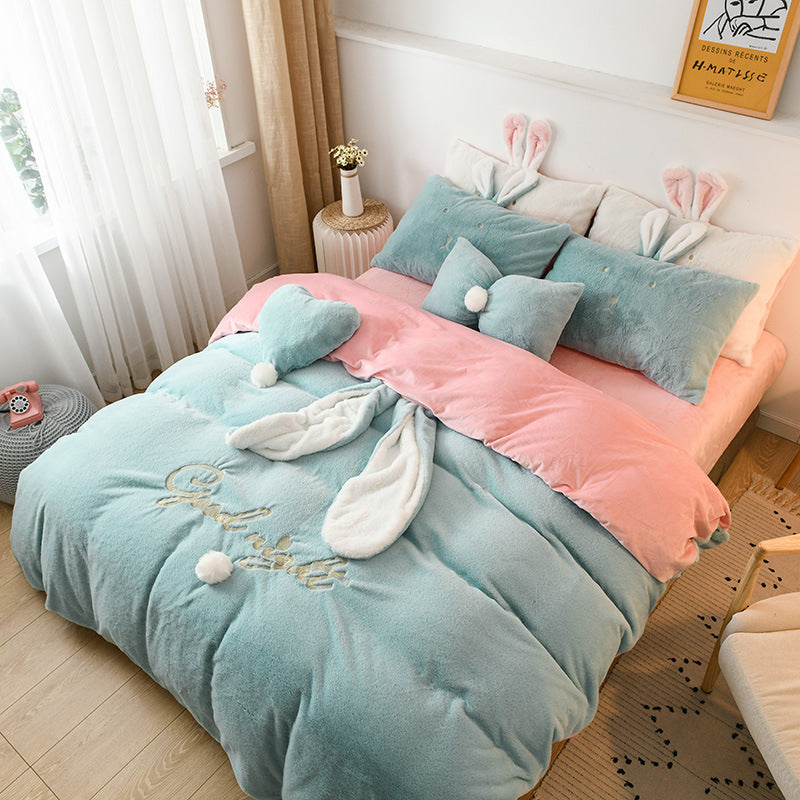 Tutu Velvet Four-piece Princess Style Baby Velvet Bed Sheet Duvet Cover Girl Heart Coral Velvet Warm Bedding Thickening ARZ