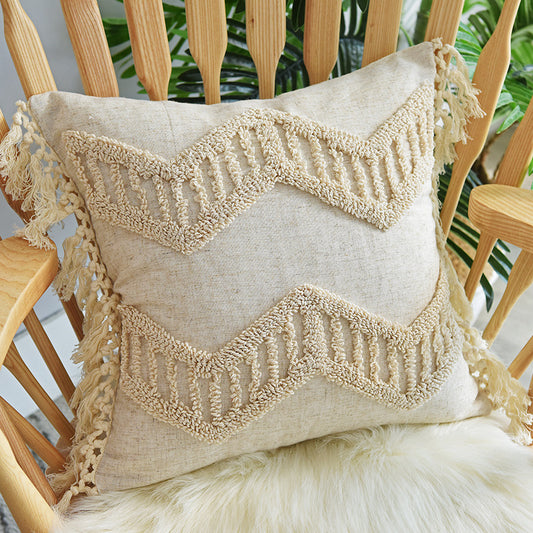 Tufted Pillowcase, Looped Pillowcase, Fringed Long Waist Pillow ARZ