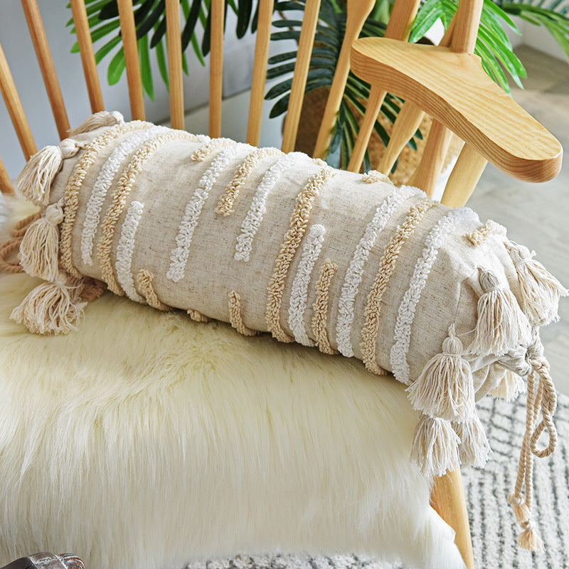 Tufted Pillowcase, Looped Pillowcase, Fringed Long Waist Pillow ARZ