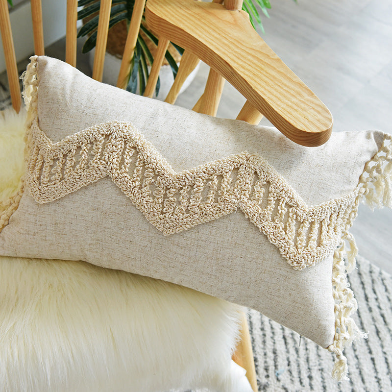 Tufted Pillowcase, Looped Pillowcase, Fringed Long Waist Pillow ARZ