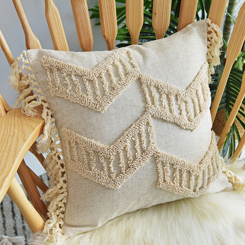 Tufted Pillowcase, Looped Pillowcase, Fringed Long Waist Pillow ARZ