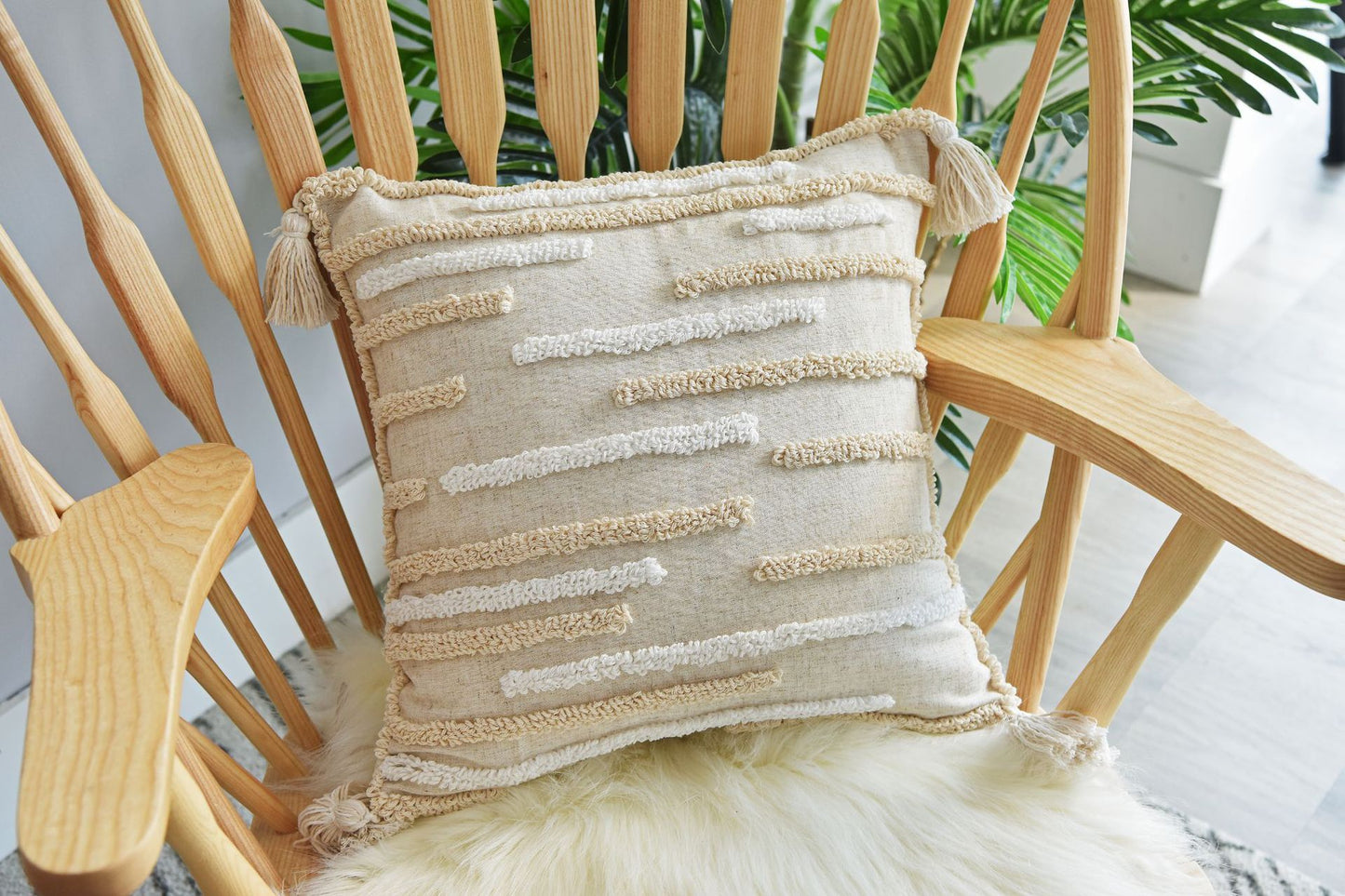 Tufted Pillowcase, Looped Pillowcase, Fringed Long Waist Pillow ARZ