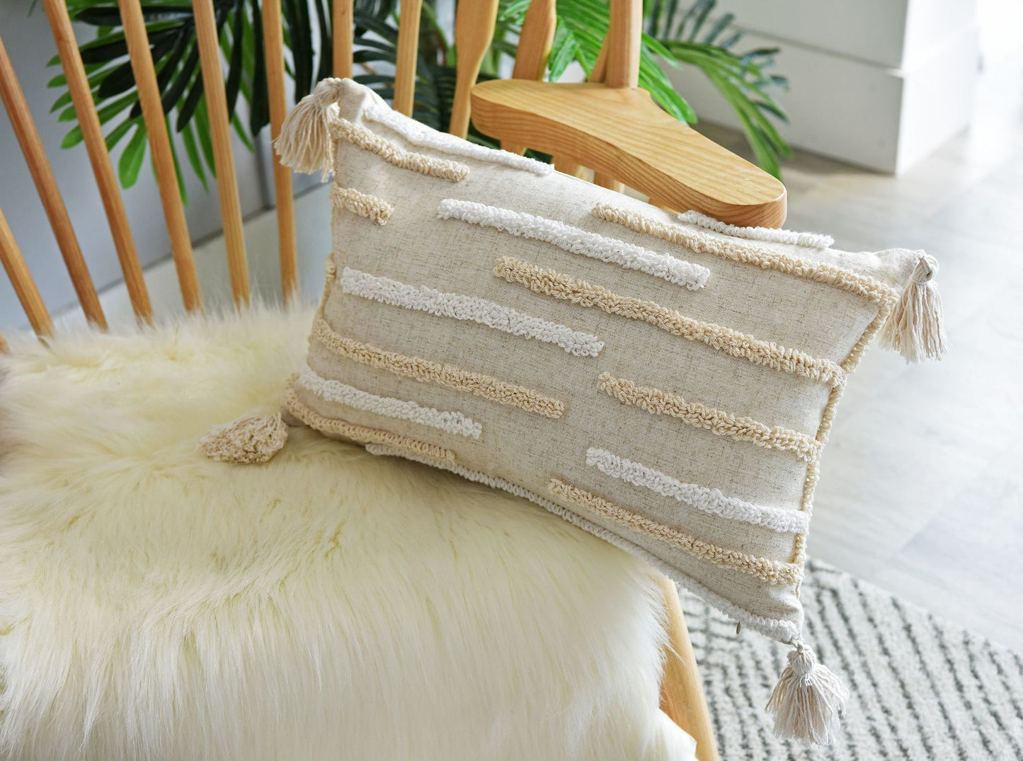 Tufted Pillowcase, Looped Pillowcase, Fringed Long Waist Pillow ARZ