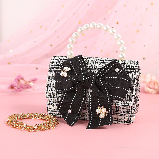 Fashionable Diamond Water Drop Big Bow Knot Portable Pearl Diagonal Children's Bag ARZ