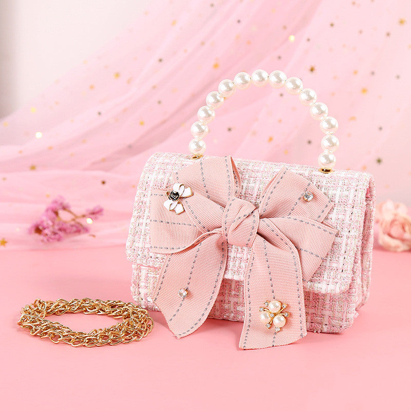 Fashionable Diamond Water Drop Big Bow Knot Portable Pearl Diagonal Children's Bag ARZ