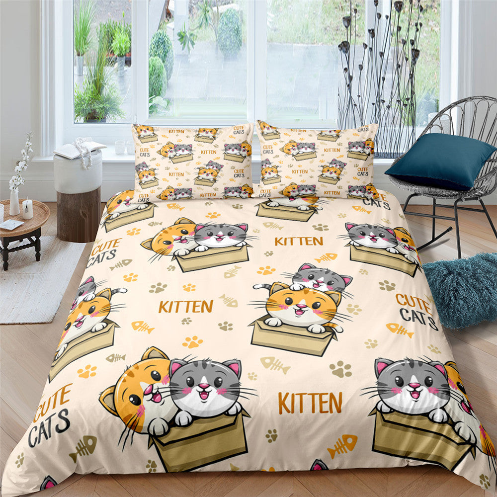 3D Digital Printing Plaid Bear Quilt Cover Three-piece Set And Four-piece Bed Sheet Set ARZ