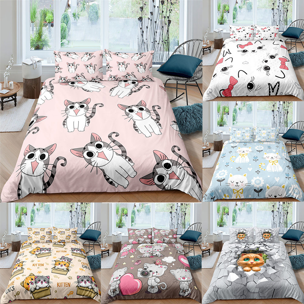 3D Digital Printing Plaid Bear Quilt Cover Three-piece Set And Four-piece Bed Sheet Set ARZ