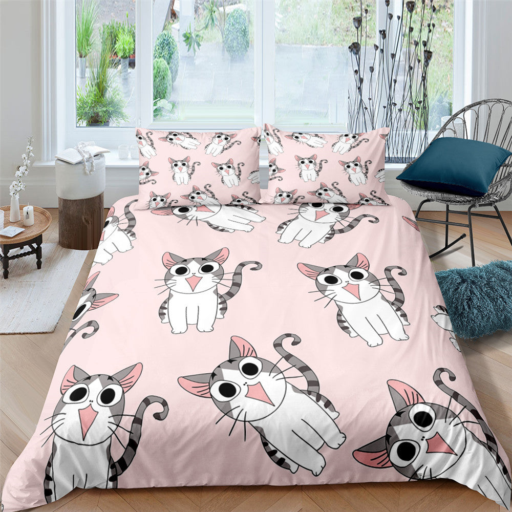 3D Digital Printing Plaid Bear Quilt Cover Three-piece Set And Four-piece Bed Sheet Set ARZ