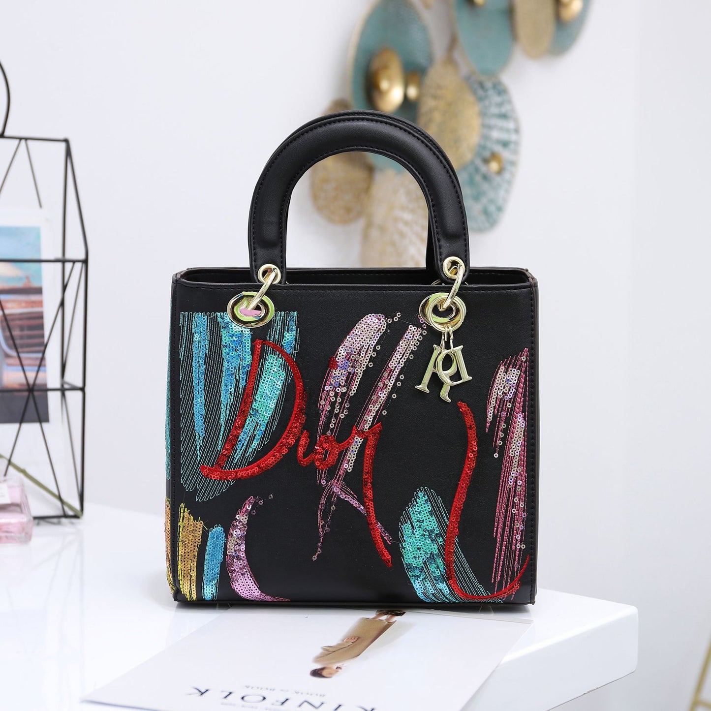 Sequin Embroidered Pu Handbags Portable Messenger Ladies Bag ARZ