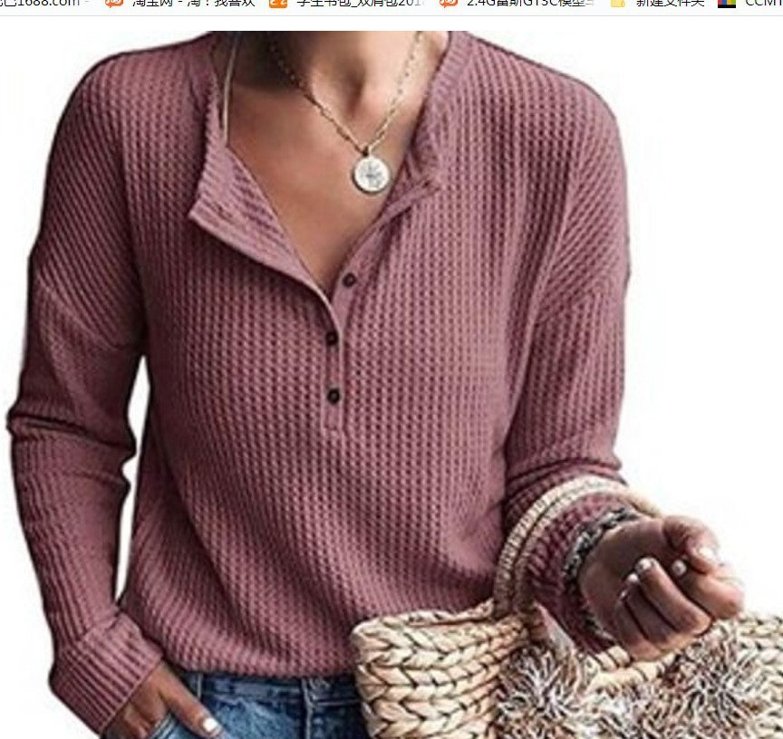 Buttoned V-neck Long-sleeved Blouse ARZ