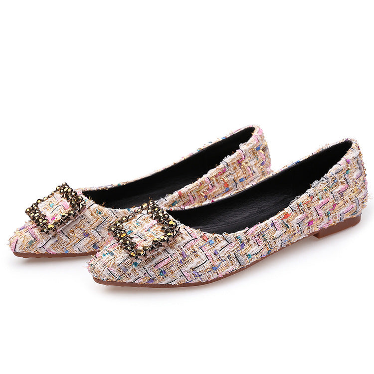 Square Buckle Rhinestone Single Shoes Women Pointed Flat Shoes Women Shoes ARZ