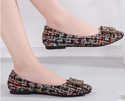 Square Buckle Rhinestone Single Shoes Women Pointed Flat Shoes Women Shoes ARZ