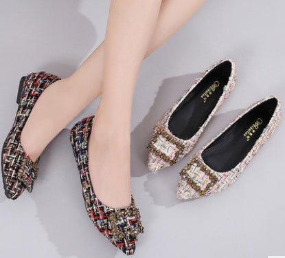 Square Buckle Rhinestone Single Shoes Women Pointed Flat Shoes Women Shoes ARZ