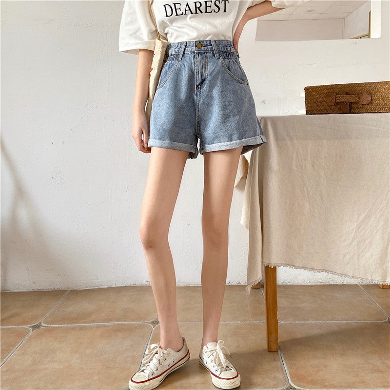 Denim Shorts Women's Trousers Wide-leg Pants Loose Straight-leg Curled A-line Pants ARZ