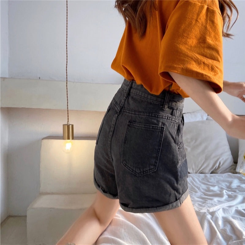 Denim Shorts Women's Trousers Wide-leg Pants Loose Straight-leg Curled A-line Pants ARZ