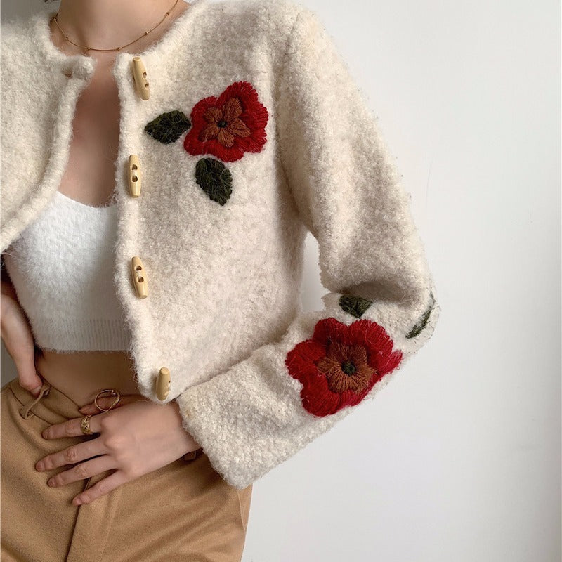 Hand Embroidery Wool Knitted Jacket Women ARZ