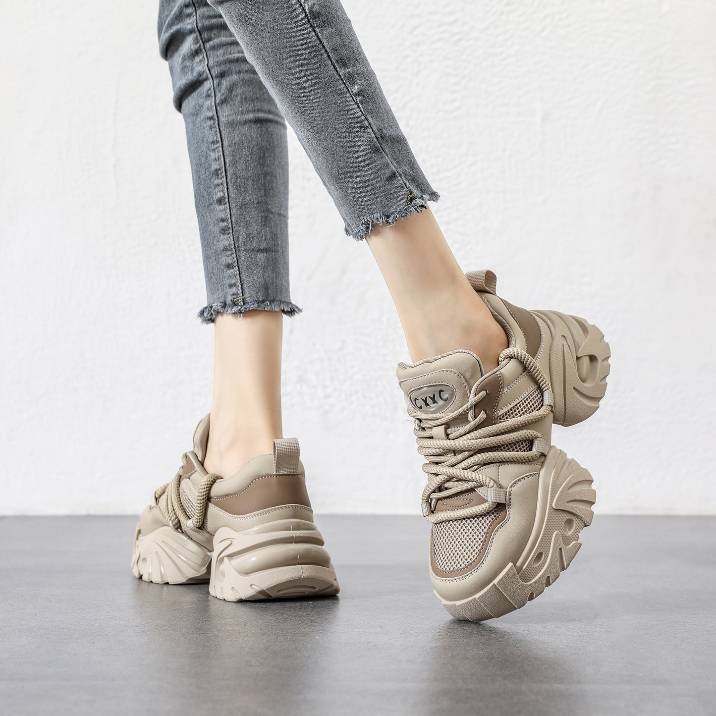 Casual Sneaker Platform Hidden Heel White Shoes ARZ