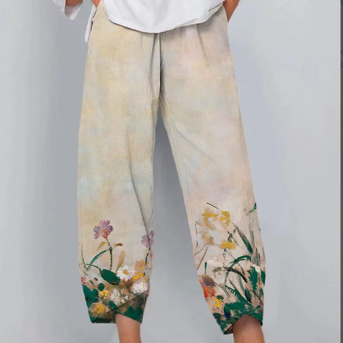 Printed Loose Casual Elastic Waist Straight-leg Pants ARZ