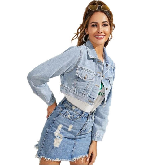 Ladies Fashion Lapel Short Denim Jacket ARZ