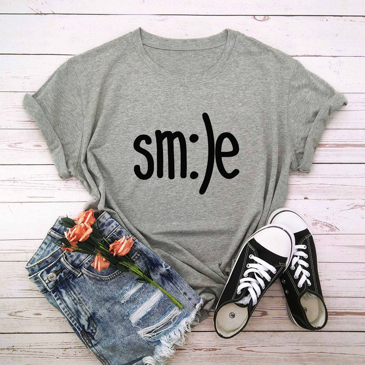 S-5XL Plus Size TShirt Women New Smile Letter Printed Shirt O Neck Short Sleeve Tees Summer Top 100%cotton Women's T-shirts ARZ