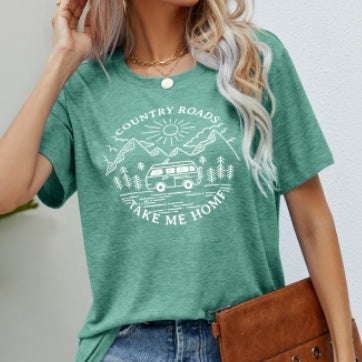 Round Neck Short Sleeve Printed Top Letter T-shirt ARZ