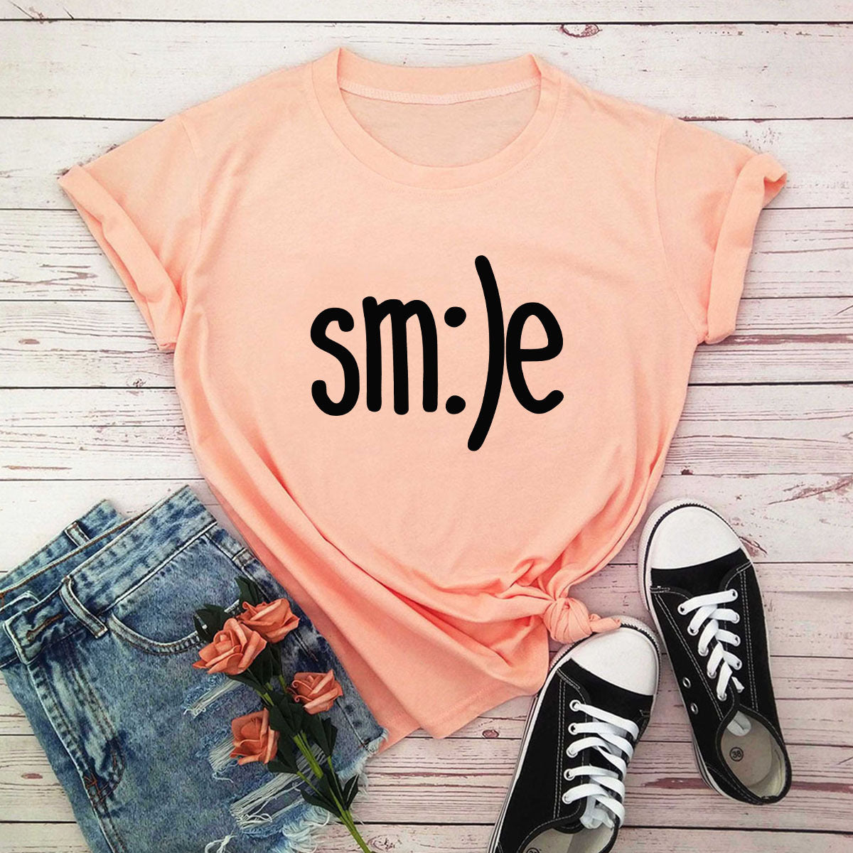 S-5XL Plus Size TShirt Women New Smile Letter Printed Shirt O Neck Short Sleeve Tees Summer Top 100%cotton Women's T-shirts ARZ