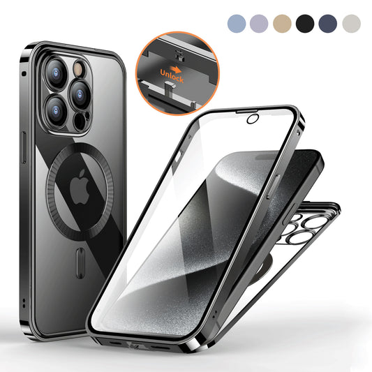 Anti-Privacy Metal Buckle Magnetic Support Wireless Charging Double-Sided Lens Full Cover Phone Case Protective Cover ARZ