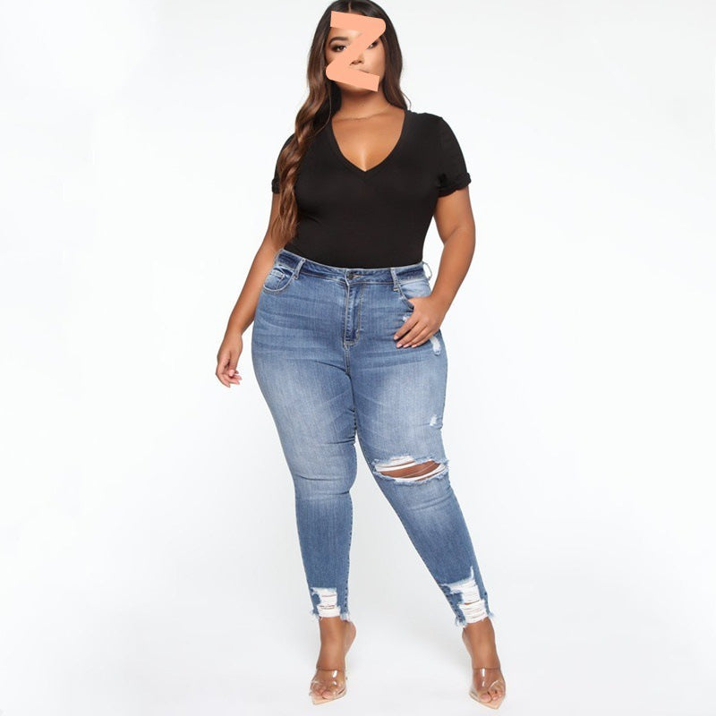 Women Clothes Ripped Plus Size Ladies Denim Pants Jeans ARZ