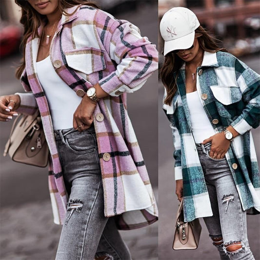 Fashion Ladies Plaid Wool Coat ARZ