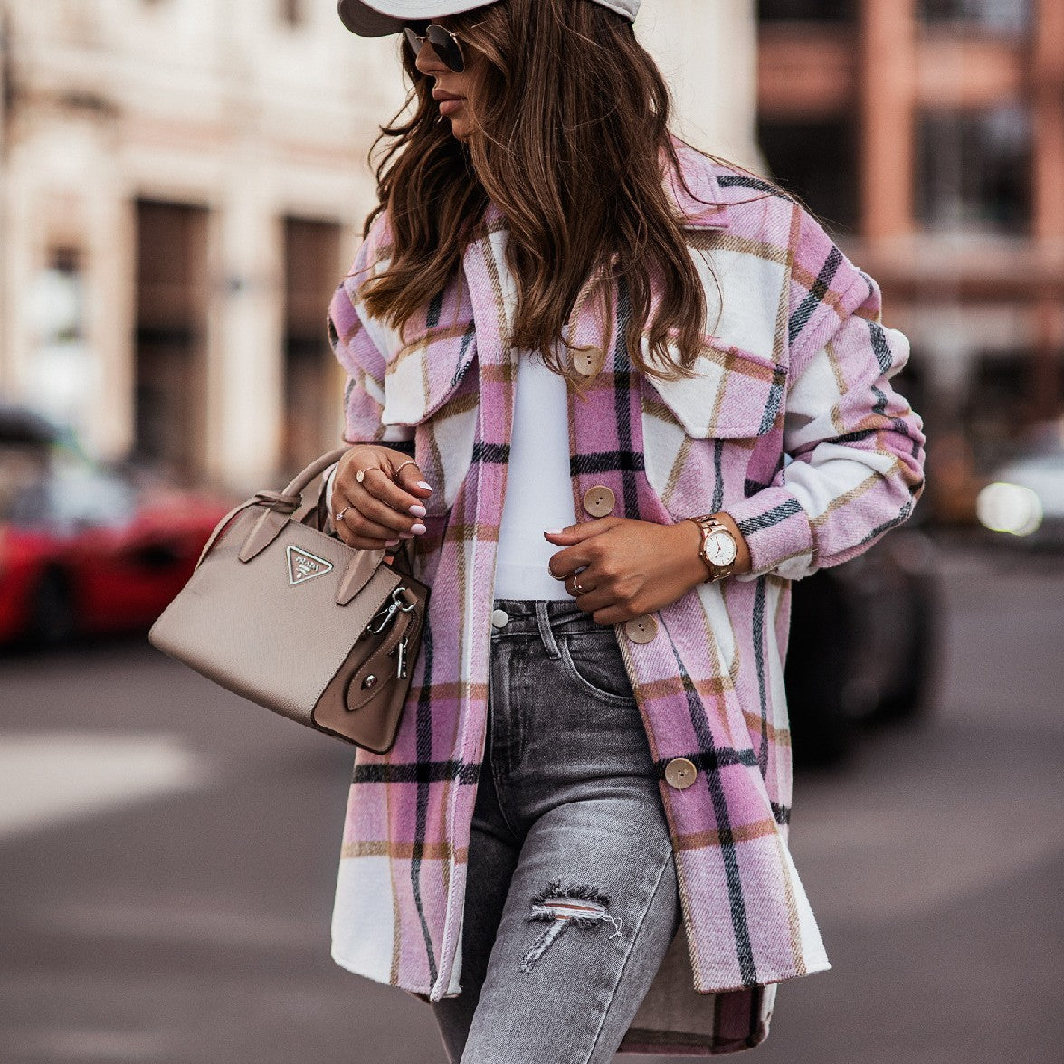 Fashion Ladies Plaid Wool Coat ARZ