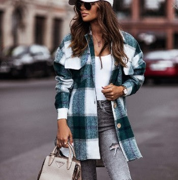 Fashion Ladies Plaid Wool Coat ARZ