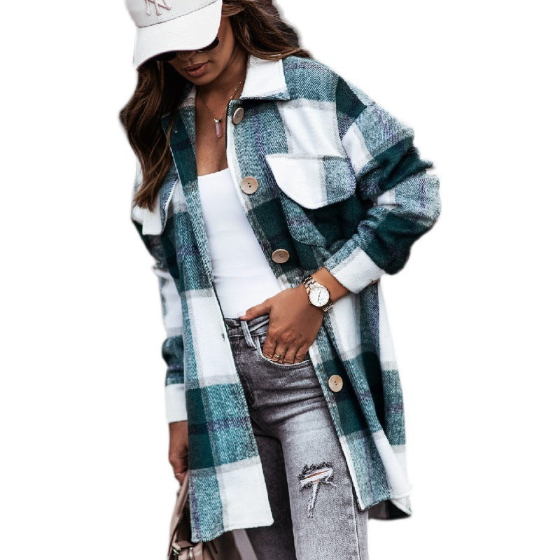 Fashion Ladies Plaid Wool Coat ARZ