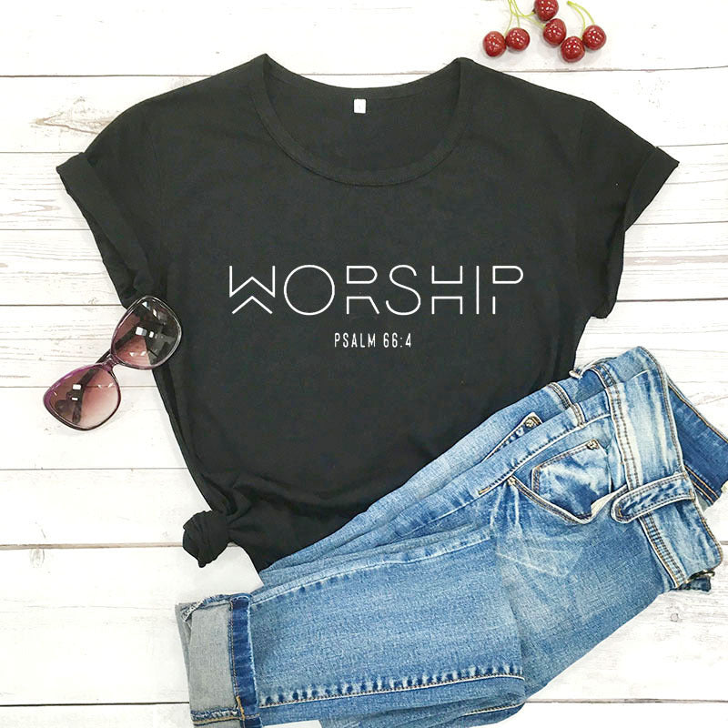 Worship Casual Cotton Christian T-Shirt Faith Shirt Women ARZ