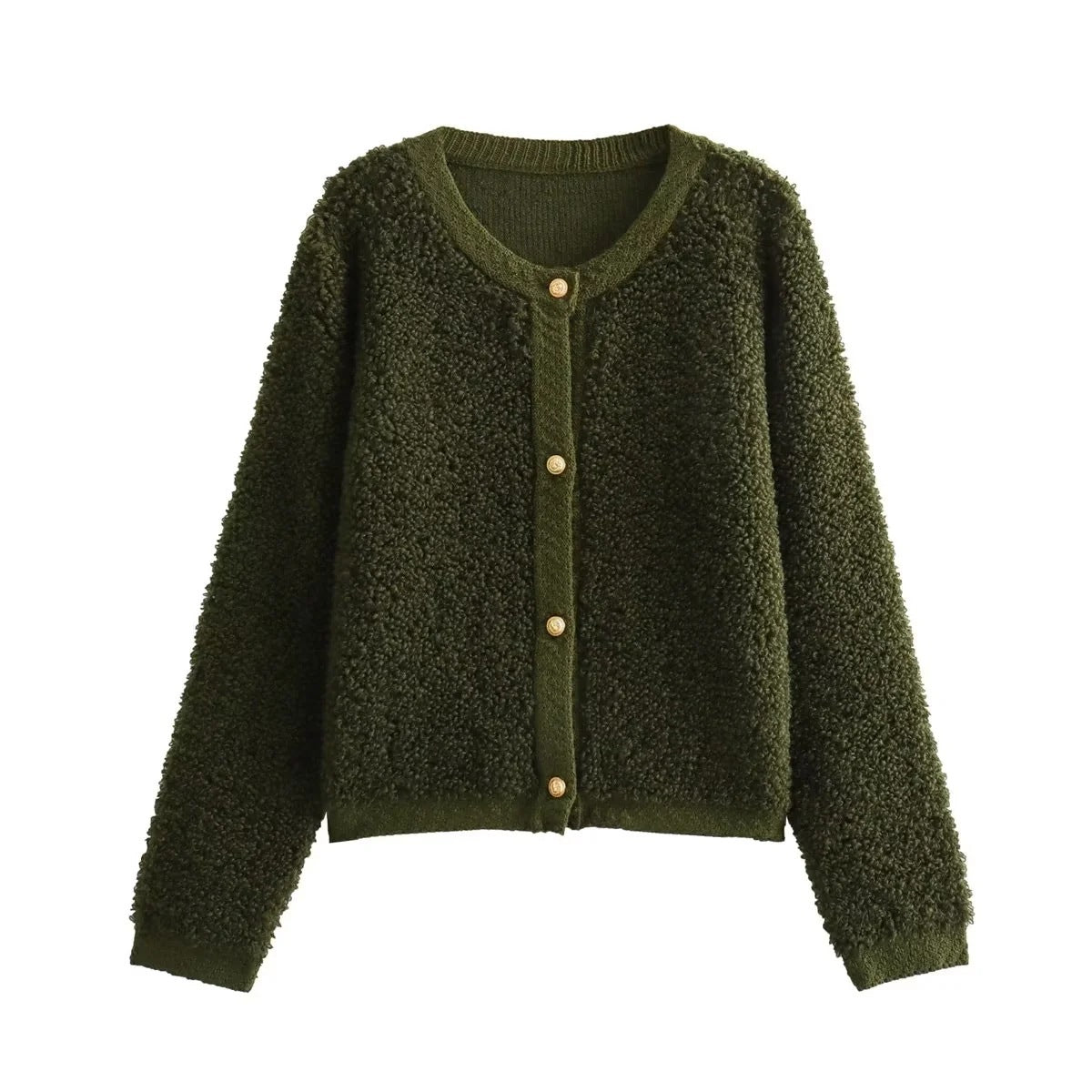 Autumn And Winter Women's Solid Color Knitted Cardigan Short Woolen Coat ARZ