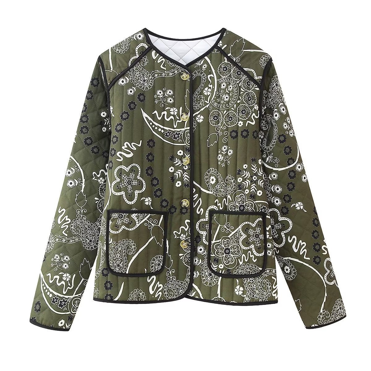 Winter Quilted Cotton Printed Round Neck Cotton Coat For Women ARZ