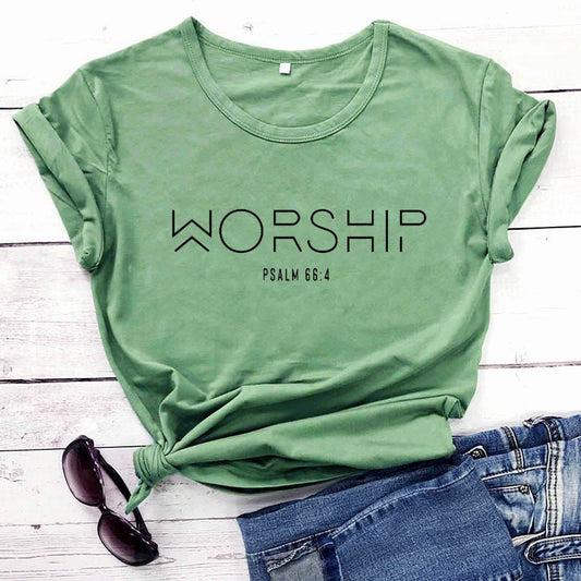 Worship Casual Cotton Christian T-Shirt Faith Shirt Women ARZ