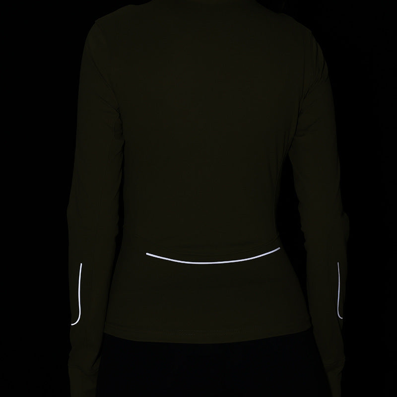 Reflective Night Running Stand Collar Long Sleeve Zipped Sports Coat ARZ