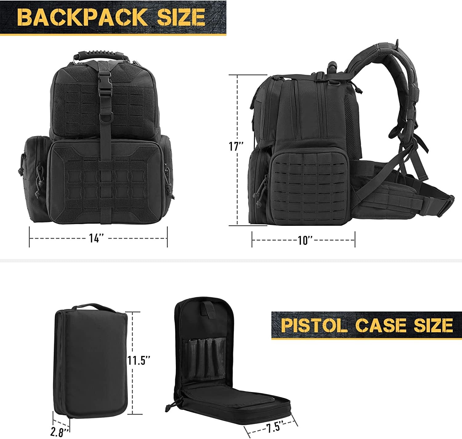 Tactical Range Backpack Bag, VOTAGOO Range Activity Bag For Handgun And Ammo, 3 Pistol Carrying Case For Hunting Shooting ARZ