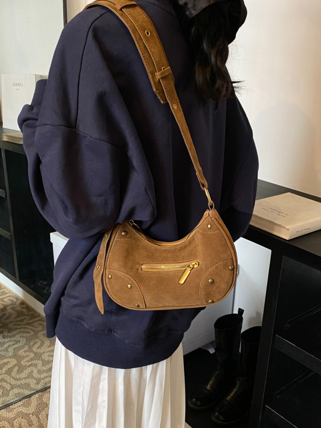 Suede Adjustable Strap Shoulder Bag Trendsi