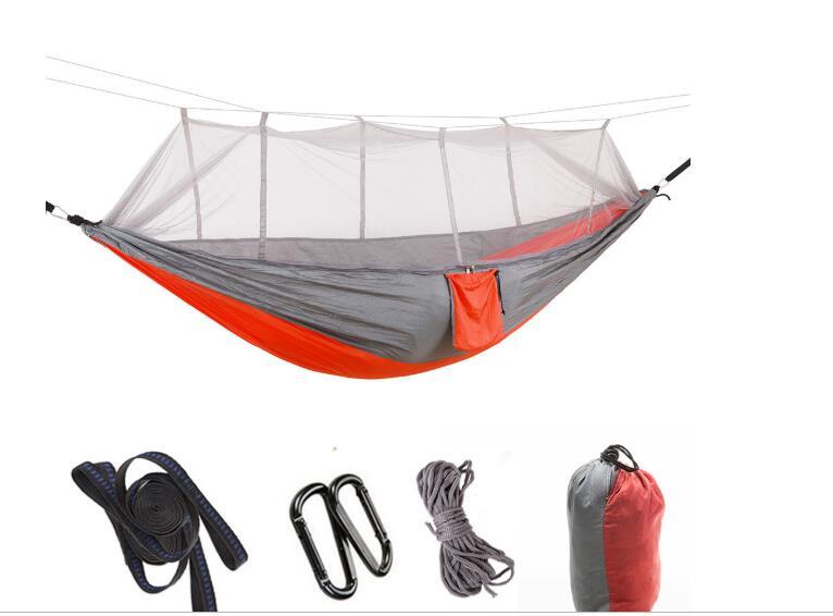 Outdoor Parachute Cloth Hammock Couble with Mosquito Net Light Portable Army Green Insect-proof Camping Aerial Tent ARZ