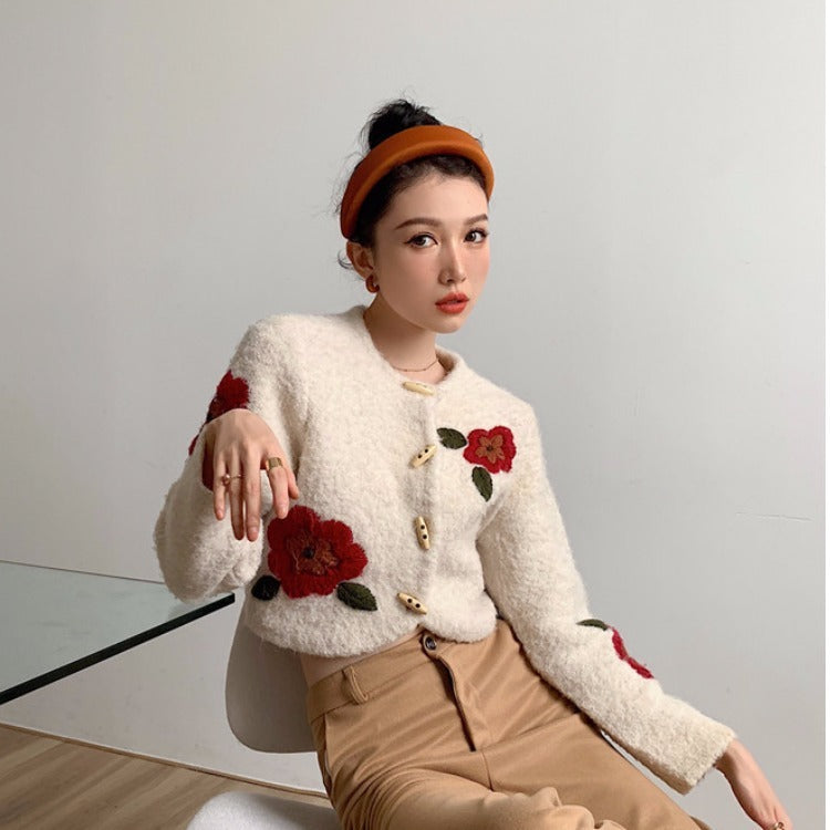 Hand Embroidery Wool Knitted Jacket Women ARZ