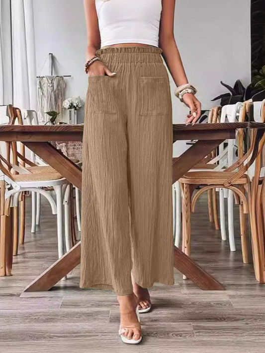 Pocketed Elastic Waist Wide Leg Pants Trendsi