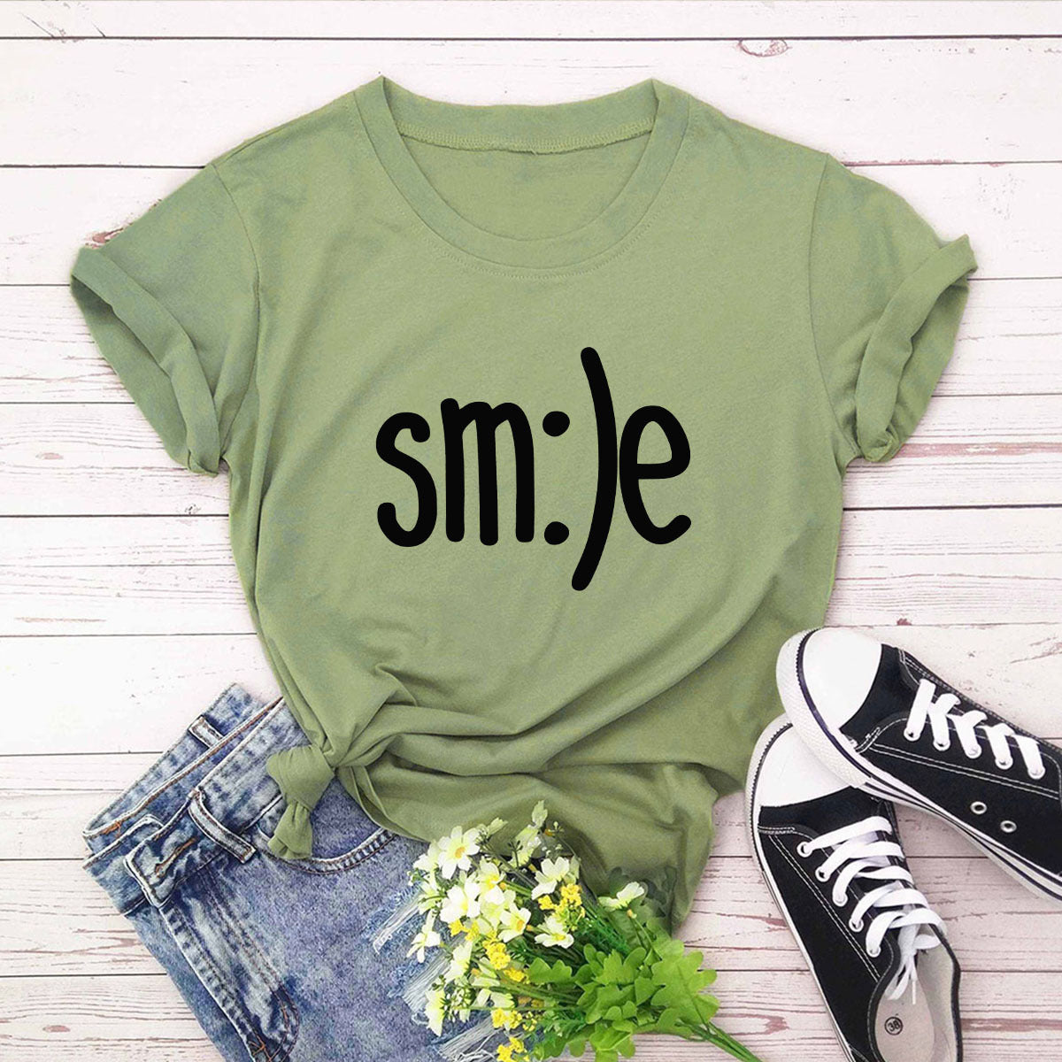 S-5XL Plus Size TShirt Women New Smile Letter Printed Shirt O Neck Short Sleeve Tees Summer Top 100%cotton Women's T-shirts ARZ