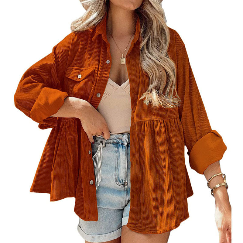 Fashion Corduroy Ruffled Shirt Top For Women ARZ