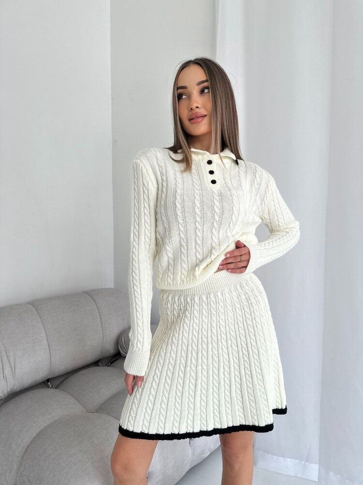 Long Sleeve Knitted Button Sweater Dress Suit Women ARZ