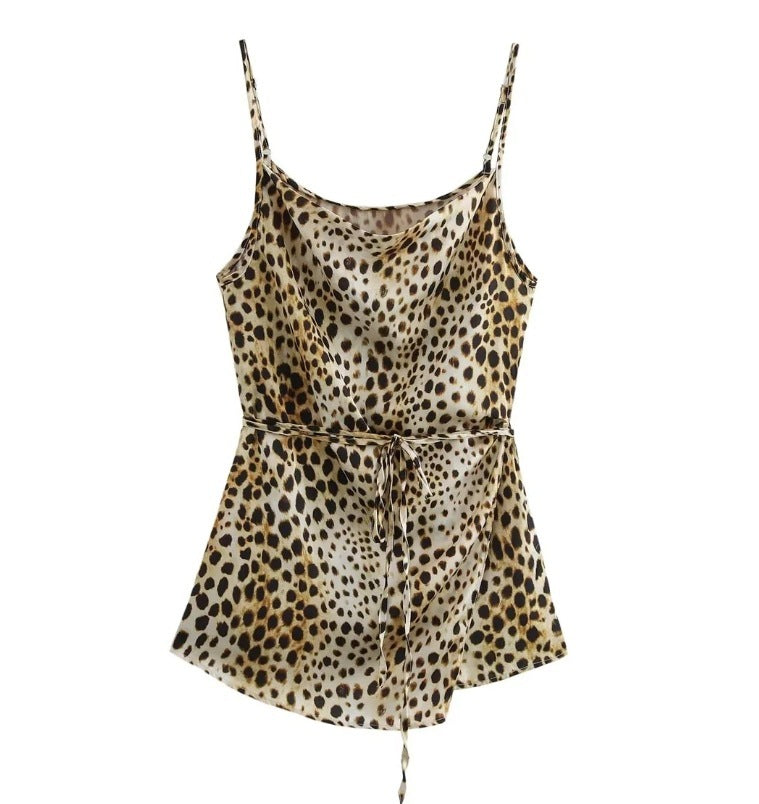 Women's Leopard Print Suspender Trousers Suit ARZ