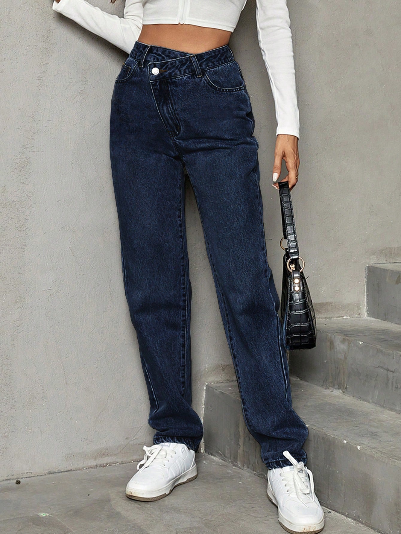 Fashion Trendy And Thin Looking Casual High Waist Loose Denim Trousers ARZ