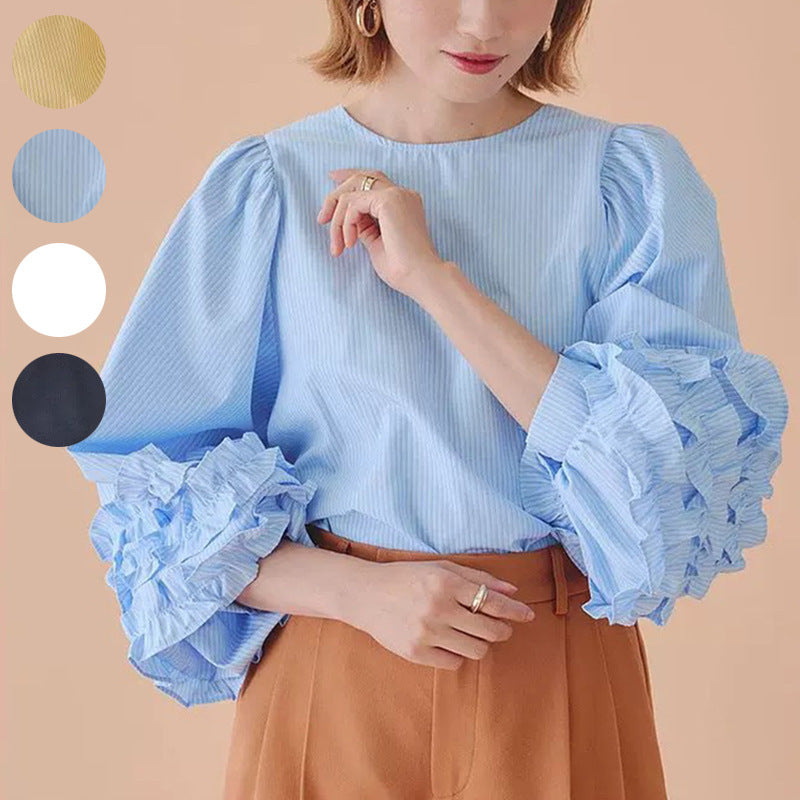 Advanced Sense Sweet Lotus Leaf Puff Sleeve Top ARZ