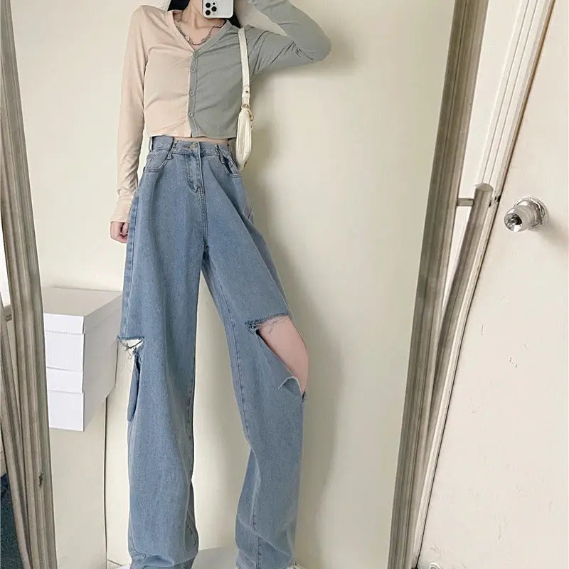 Ripped Jeans Straight High Waist Loose Fitted Flattering ARZ